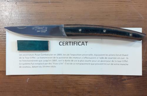 Couteau Thiers Le Pote par Locau manche cuir Tour Eiffel avec certificat