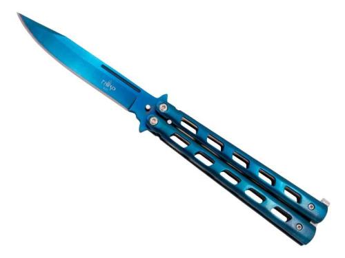 Couteau papillon Third 13cm tout inox bleu