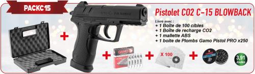 Pack GAMO Pistolet C15 Blowback noir + accessoires