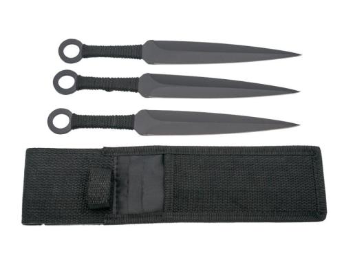 Set de 3 couteaux à lancer Third 13.5cm inox noir + cordelette