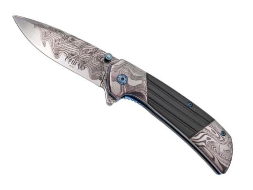 Couteau Third acier 3D décoré damas gris/noir 11.5cm inox