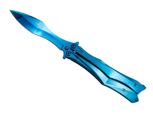 Couteau papillon Third tout inox bleu